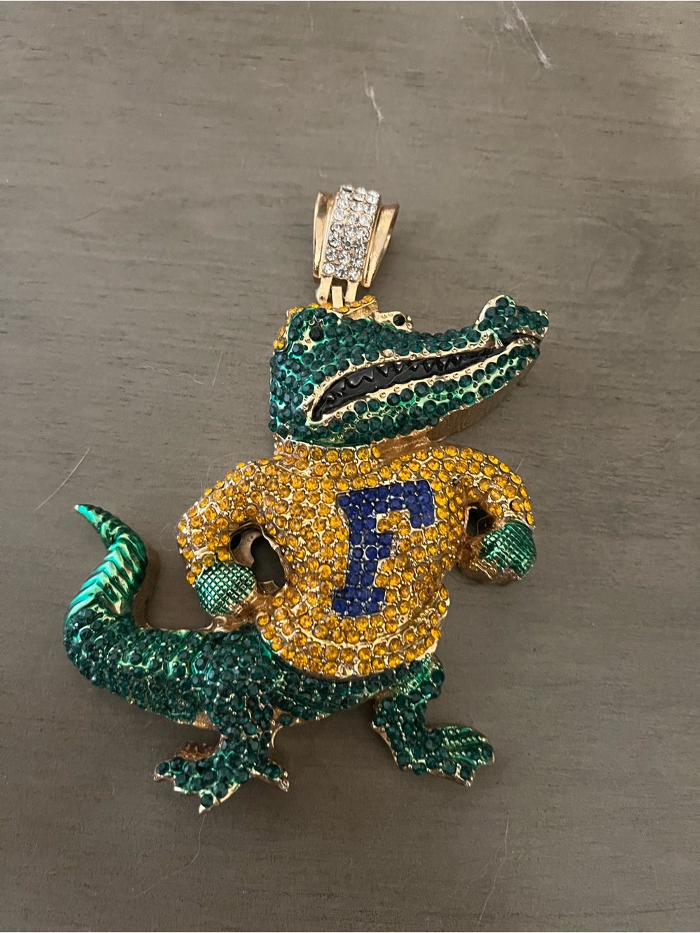 Green Crystal Alligator Pendant with Yellow Jersey - Fashion Pet Reptile Charm